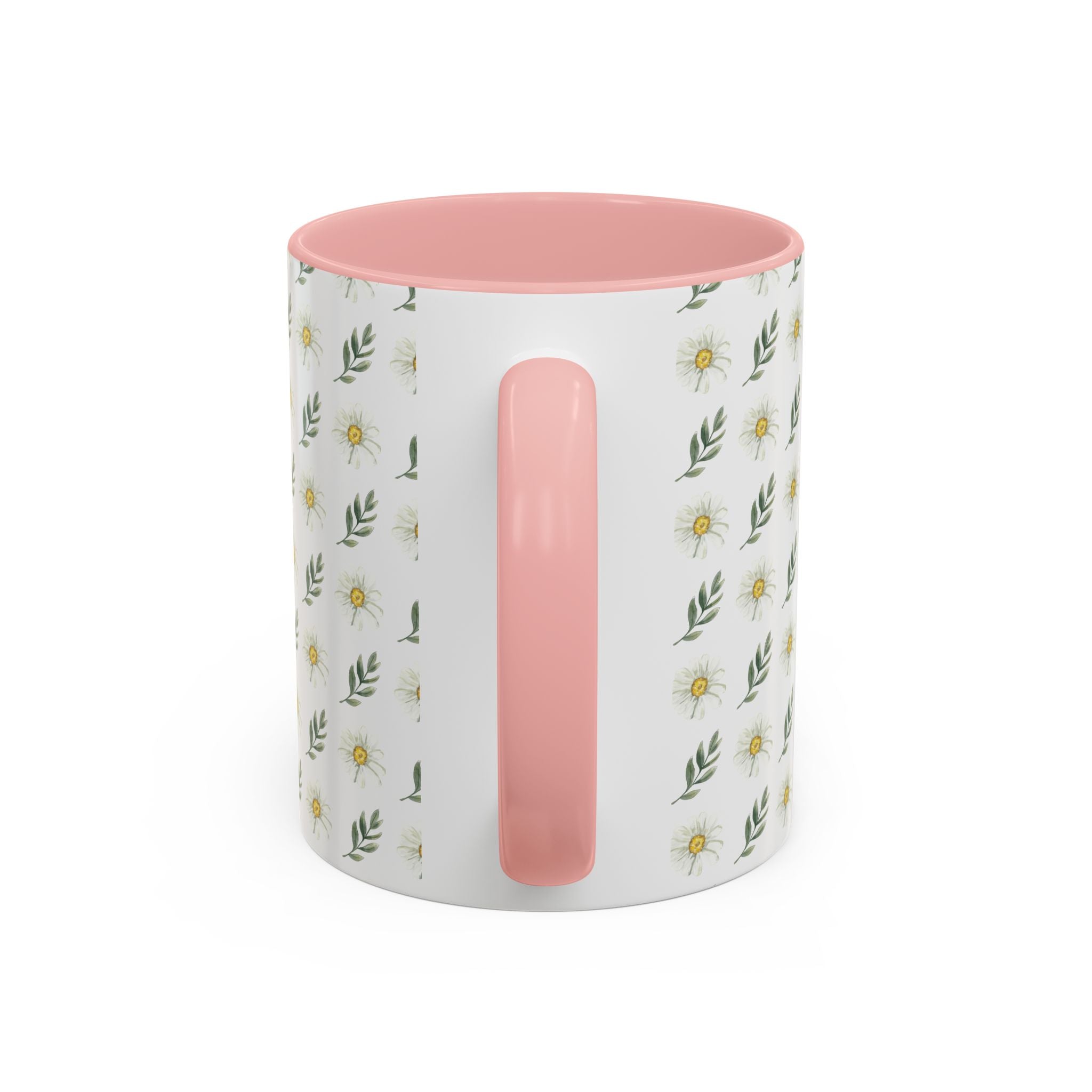 Daisy Pattern Accent Coffee Mug (11/15oz) — Pink Interior Floral Ceramic Cup