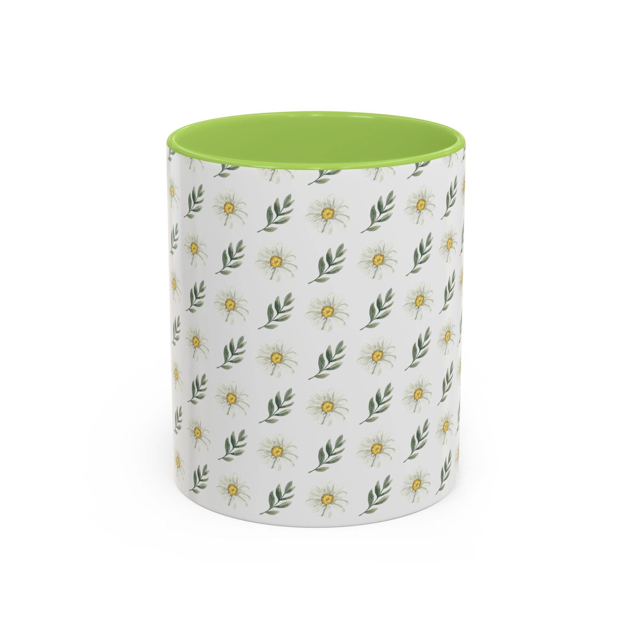 Daisy Pattern Accent Coffee Mug (11/15oz) — Pink Interior Floral Ceramic Cup