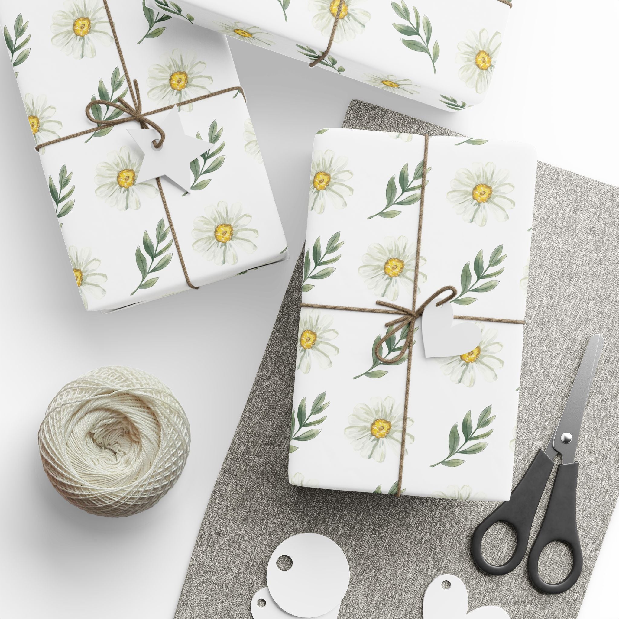 Floral Daisy Wrapping Paper Roll — Botanical Gift Wrap for Spring, Mother’s Day & Birthdays