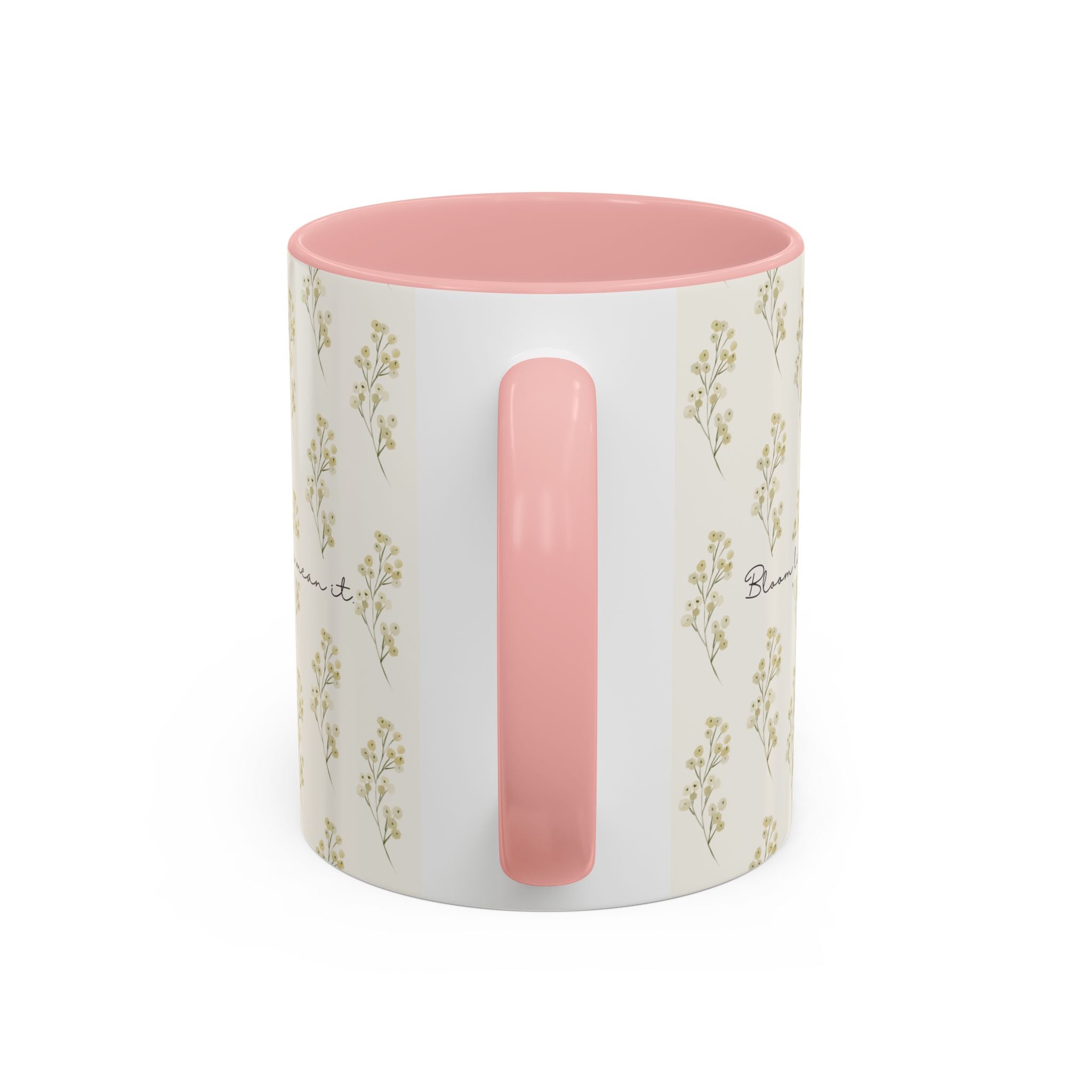 Pink-Accent Floral Coffee Mug – Neutral Botanical Pattern, 11oz