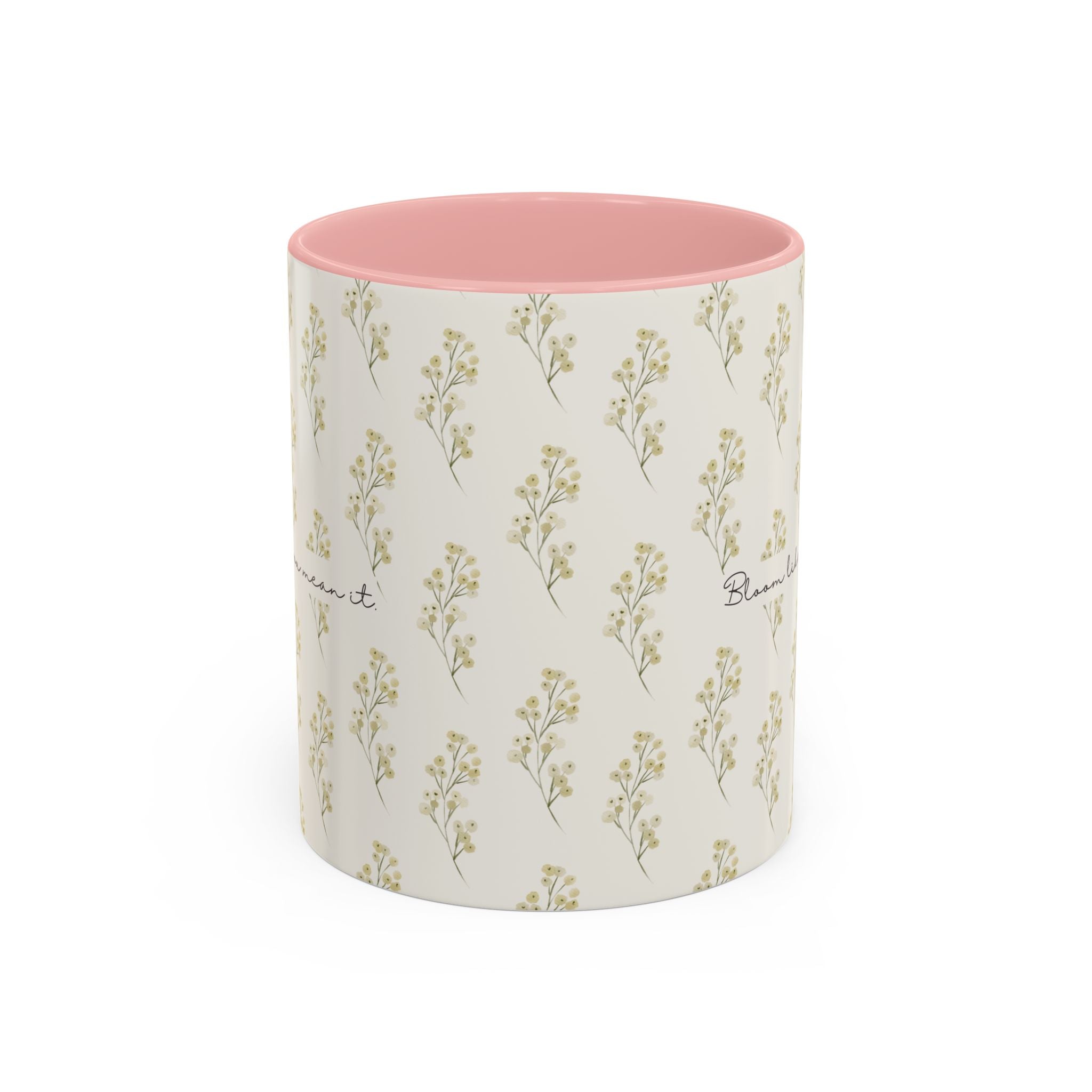 Pink-Accent Floral Coffee Mug – Neutral Botanical Pattern, 11oz